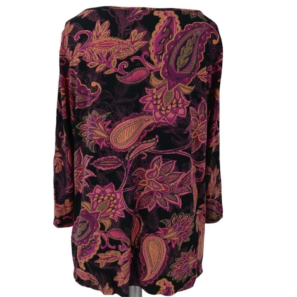 J.Jill Wearever Collection Paisley Blouse Size M Stretch 3/4 Sleeve Knit Orange - Picture 8 of 12